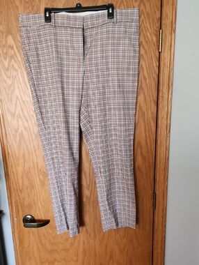 Loft Women's Plaid Straight-Leg Dress Pants in Neutral Tones, Slim Fit Size 18 T